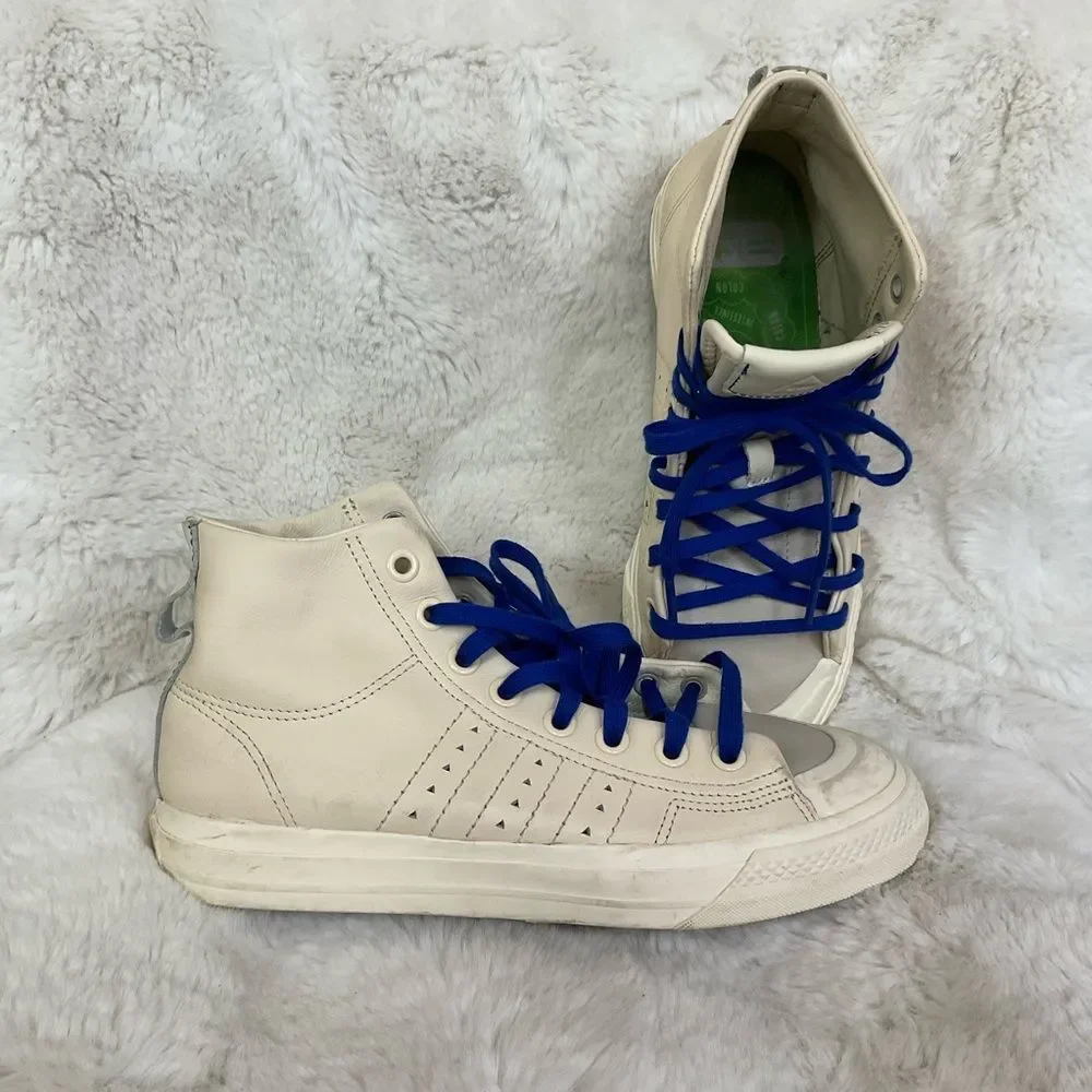Adidas Men's Nizza Hi Pharrell FX8010 Ecru Tint and Royal Blue Sneakers Size 7
